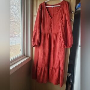 Old Navy 100% Cotton Red V-Neck Dress Xl